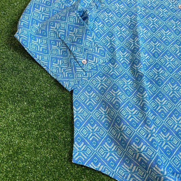 Mac Dougal & Houston Button-Up 3/4 Sleeve Tie Front Linen Blend Blue Shirt L NEW - Picture 4 of 13